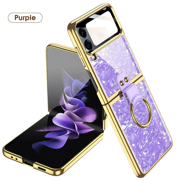 Luxury Plating Case with Ring Bracket for Samsung Galaxy Z Flip 4